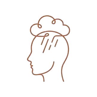 Μινιμαλιστικό σχέδιο ανθρώπου με σύννεφο βροχής, που απεικονίζει τη θλίψη και την κατάθλιψη.